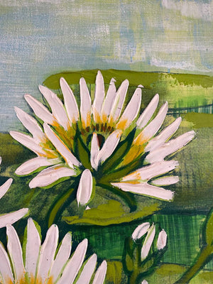 Vintage Pond Water Lilies Painting, Signed Anderson
