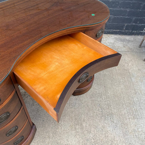 American Antique Federal Style Mahogany Curved Writing Desk, c.1950’s