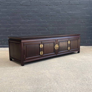 American Antique Asian Style Mahogany Low-Profile Credenza with Bi-Folding Doors, c.1950’s