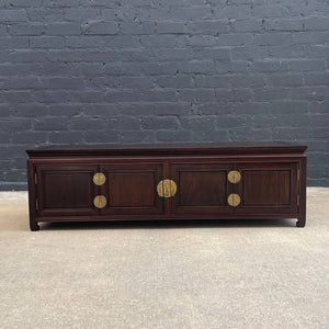 American Antique Asian Style Mahogany Low-Profile Credenza with Bi-Folding Doors, c.1950’s