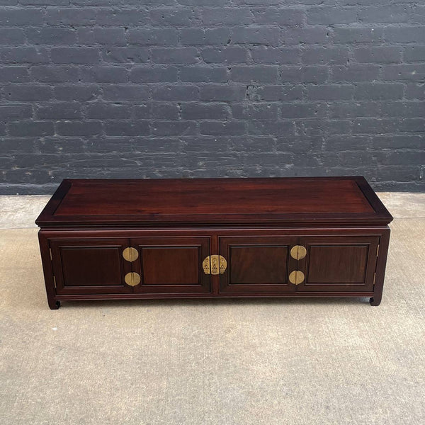 American Antique Asian Style Mahogany Low-Profile Credenza with Bi-Folding Doors, c.1950’s