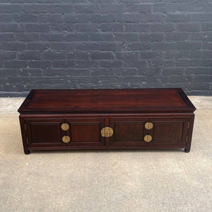 American Antique Asian Style Mahogany Low-Profile Credenza with Bi-Folding Doors, c.1950’s