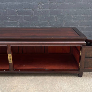 American Antique Asian Style Mahogany Low-Profile Credenza with Bi-Folding Doors, c.1950’s