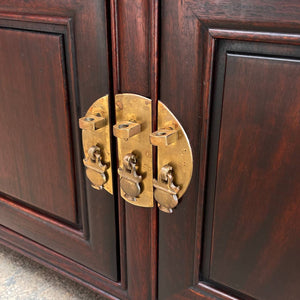 American Antique Asian Style Mahogany Low-Profile Credenza with Bi-Folding Doors, c.1950’s