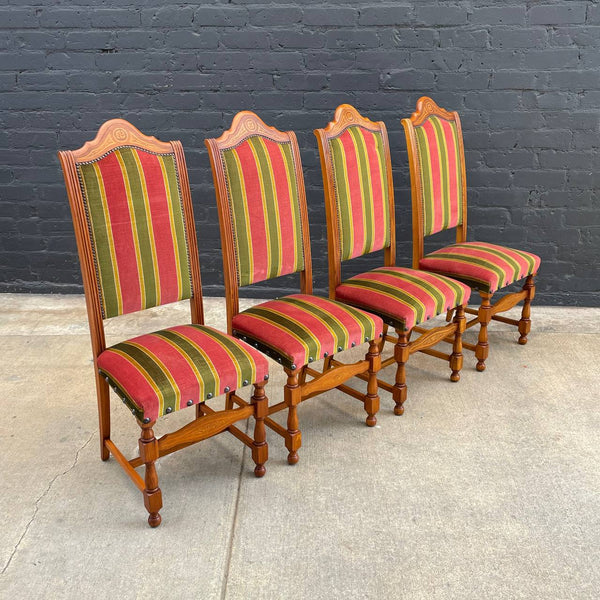 Set of 4 Italian Antique Sculpted Carved Wood Dining Chairs, c.1950’s