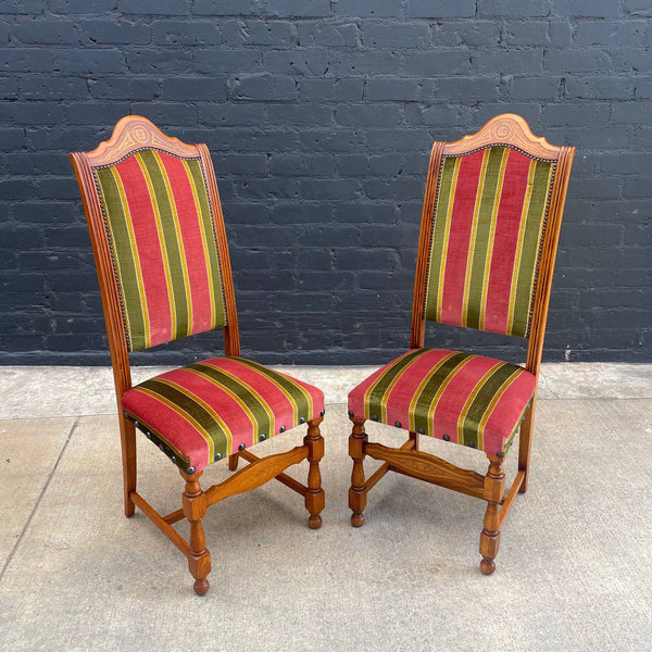 Set of 4 Italian Antique Sculpted Carved Wood Dining Chairs, c.1950’s