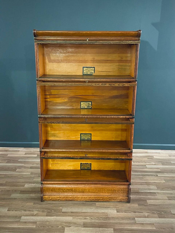 Antique Stackable Barristers Oak & Glass 4-Tier Bookcase by The Globe-Wernicke, c.1930’s