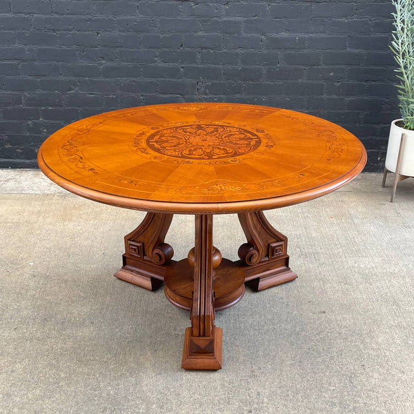 Antique Neoclassical Style Carved & Inlaid Wood Dining Table, c.1950’s