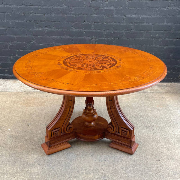 Antique Neoclassical Style Carved & Inlaid Wood Dining Table, c.1950’s