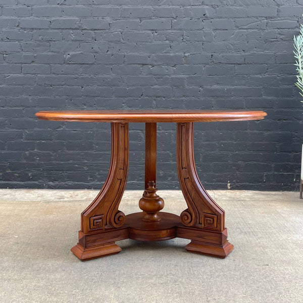 Antique Neoclassical Style Carved & Inlaid Wood Dining Table, c.1950’s