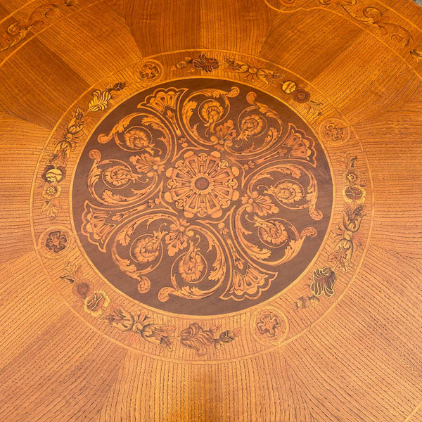 Antique Neoclassical Style Carved & Inlaid Wood Dining Table, c.1950’s