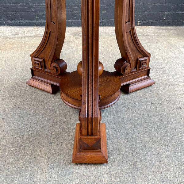 Antique Neoclassical Style Carved & Inlaid Wood Dining Table, c.1950’s