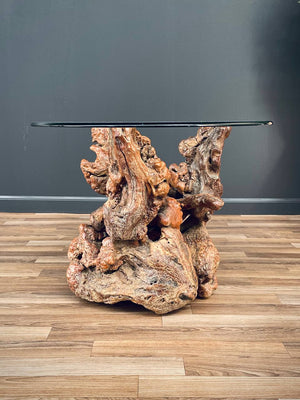 Free Form Drift Wood Side Table with Glass Top, c.1960’s