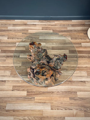 Free Form Drift Wood Side Table with Glass Top, c.1960’s