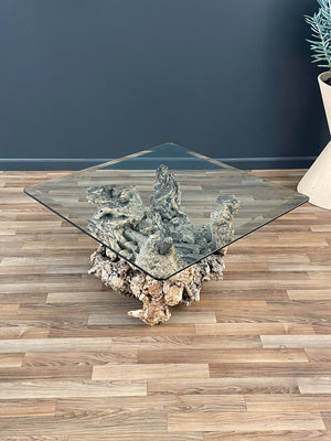 Free Form Drift Wood Side Table with Glass Top, c.1960’s