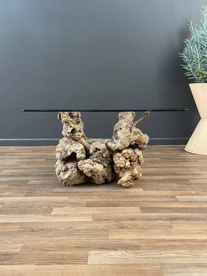Free Form Drift Wood Side Table with Glass Top, c.1960’s