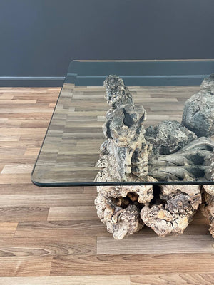 Free Form Drift Wood Side Table with Glass Top, c.1960’s