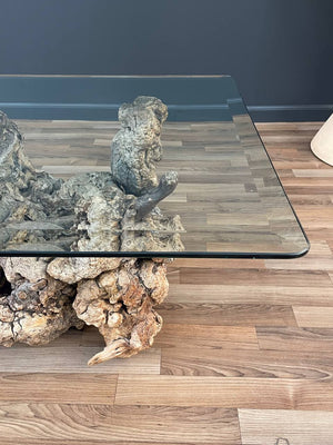 Free Form Drift Wood Side Table with Glass Top, c.1960’s