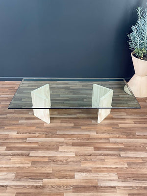 Mid-Century Modern Travertine Stone & Glass Coffee Table, c.1970’s