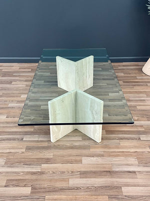 Mid-Century Modern Travertine Stone & Glass Coffee Table, c.1970’s