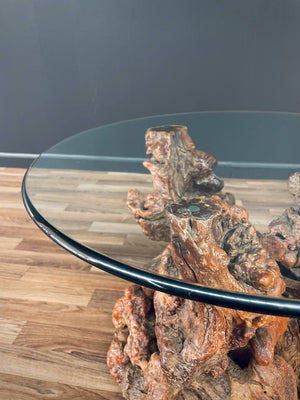 Free Form Drift Wood Side Table with Glass Top, c.1960’s