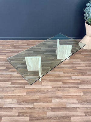 Mid-Century Modern Travertine Stone & Glass Coffee Table, c.1970’s