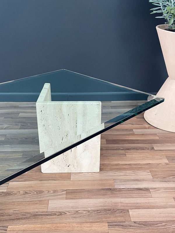 Mid-Century Modern Travertine Stone & Glass Coffee Table, c.1970’s