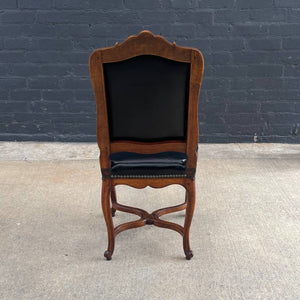 Antique French Louis XV Style Leather Side Chair with Carved Details, c.1940’s