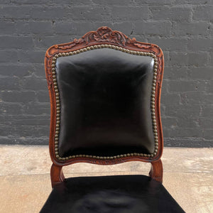 Antique French Louis XV Style Leather Side Chair with Carved Details, c.1940’s