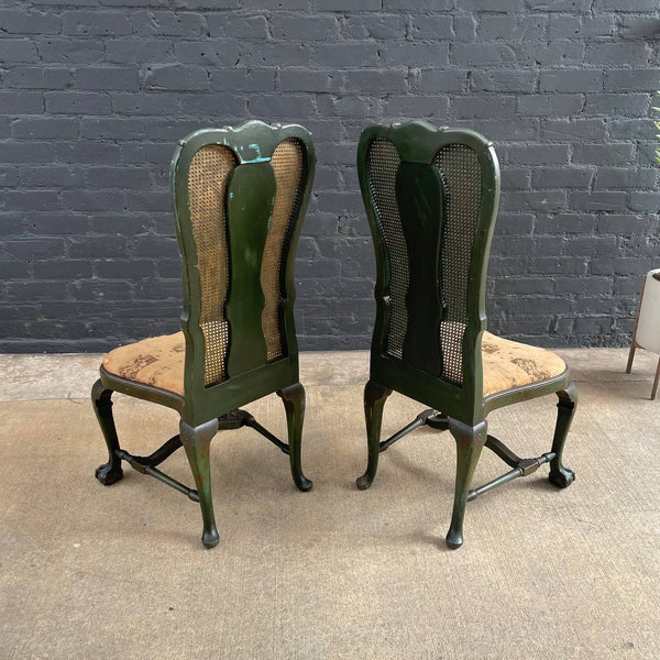 Pair of Antique Asian Style Carved Side Chairs with Claw Feet & Cane Backrest , c.1940’s