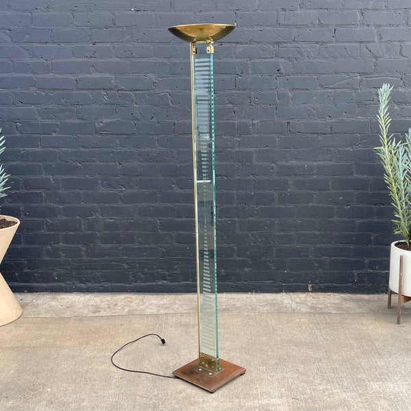 Mid-Century Modern Brass & Glass Torchier Floor Lamp, c.1970’s