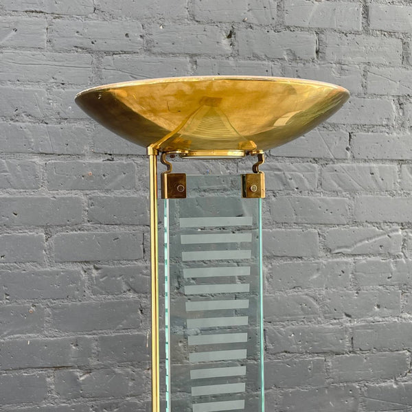 Mid-Century Modern Brass & Glass Torchier Floor Lamp, c.1970’s