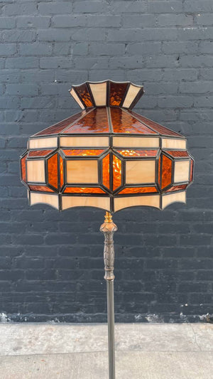 Antique Art Deco Style Floor Lamp with Tiffany Style Shade, c.1940’s