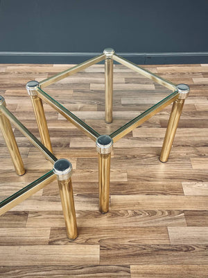 Set of 3 Mid-Century Hollywood Regency Brass Side Tables, c.1970’s