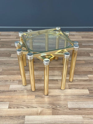 Set of 3 Mid-Century Hollywood Regency Brass Side Tables, c.1970’s