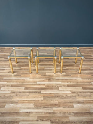 Set of 3 Mid-Century Hollywood Regency Brass Side Tables, c.1970’s