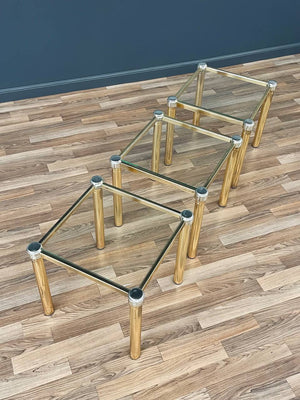 Set of 3 Mid-Century Hollywood Regency Brass Side Tables, c.1970’s