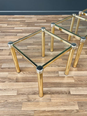 Set of 3 Mid-Century Hollywood Regency Brass Side Tables, c.1970’s