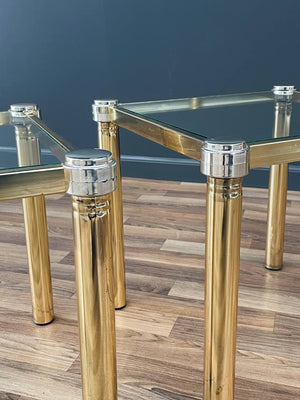 Set of 3 Mid-Century Hollywood Regency Brass Side Tables, c.1970’s
