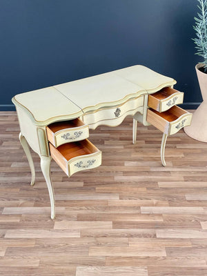 Vintage French Provincial Style Vanity Desk with Mirror & Ottoman, c.1960’s