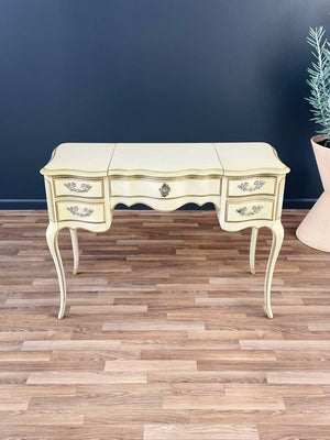 Vintage French Provincial Style Vanity Desk with Mirror & Ottoman, c.1960’s