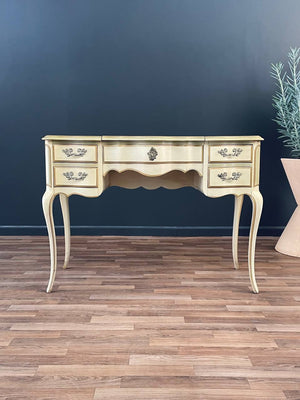 Vintage French Provincial Style Vanity Desk with Mirror & Ottoman, c.1960’s