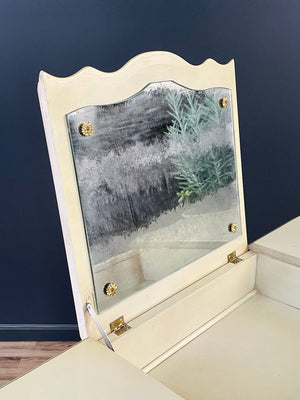 Vintage French Provincial Style Vanity Desk with Mirror & Ottoman, c.1960’s