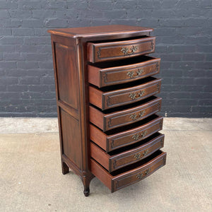 French Provincial Style Highboy Dresser with Carved Details