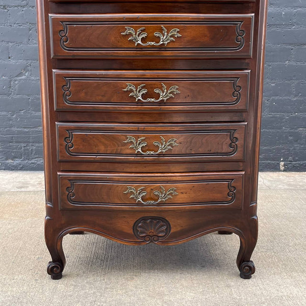French Provincial Style Highboy Dresser with Carved Details