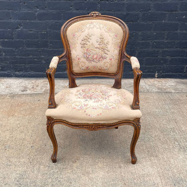 Pair of French Antique Style Carved Arm Lounge Chairs, c.1950’s