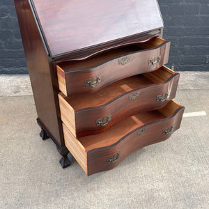 American Antique Federal Style Mahogany display Cabinet and Drop-Down Desk, c.1950’s