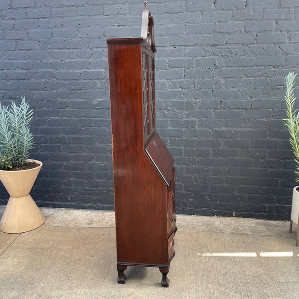 American Antique Federal Style Mahogany display Cabinet and Drop-Down Desk, c.1950’s