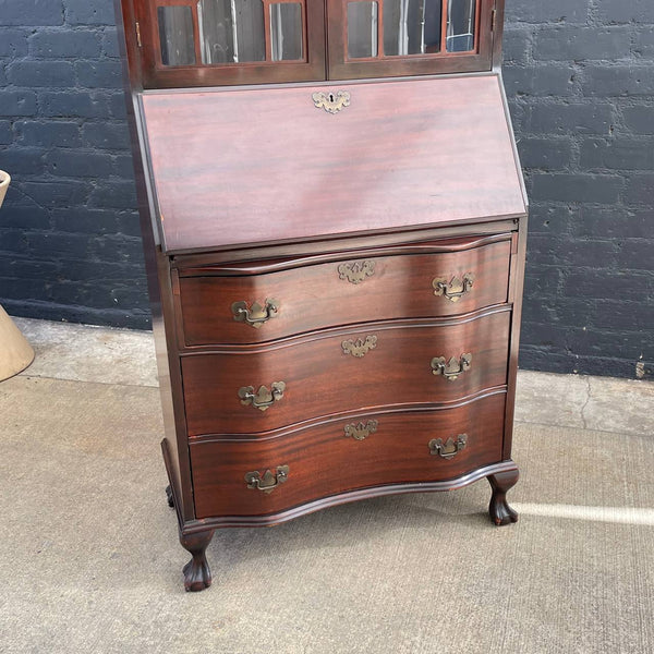 American Antique Federal Style Mahogany display Cabinet and Drop-Down Desk, c.1950’s