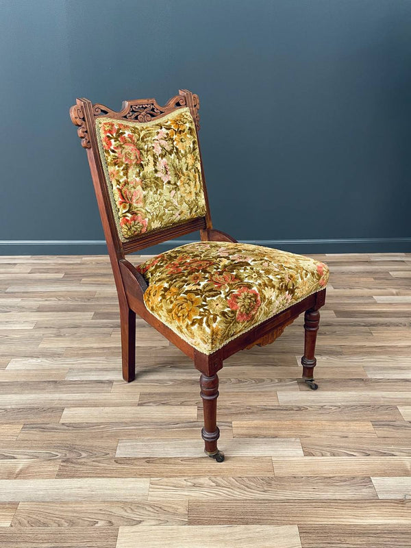 Eastlake American Antique Carved Walnut Side Chair, c.1930’s